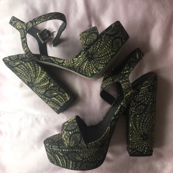 ASOS Shoes - ASOS gold lace heeled platform heel sandals BNWOT